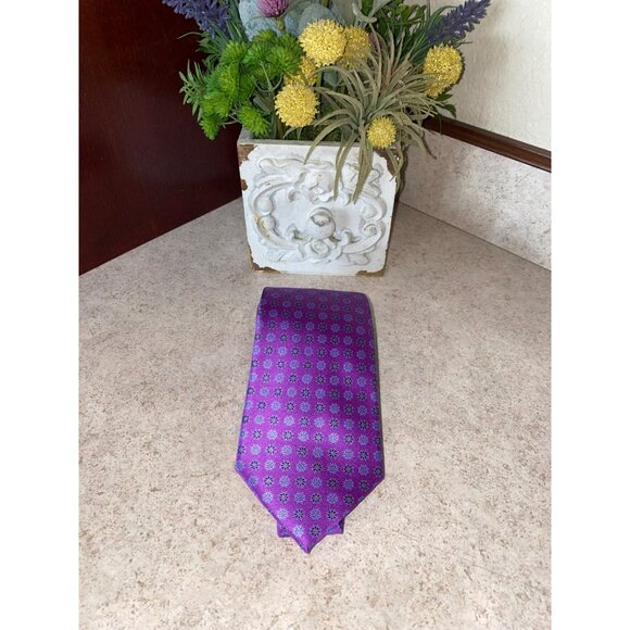 Ermenegildo Zegna Purple Patterned Silk Mens Tie 60" Made In Italy - Picture 9 of 13